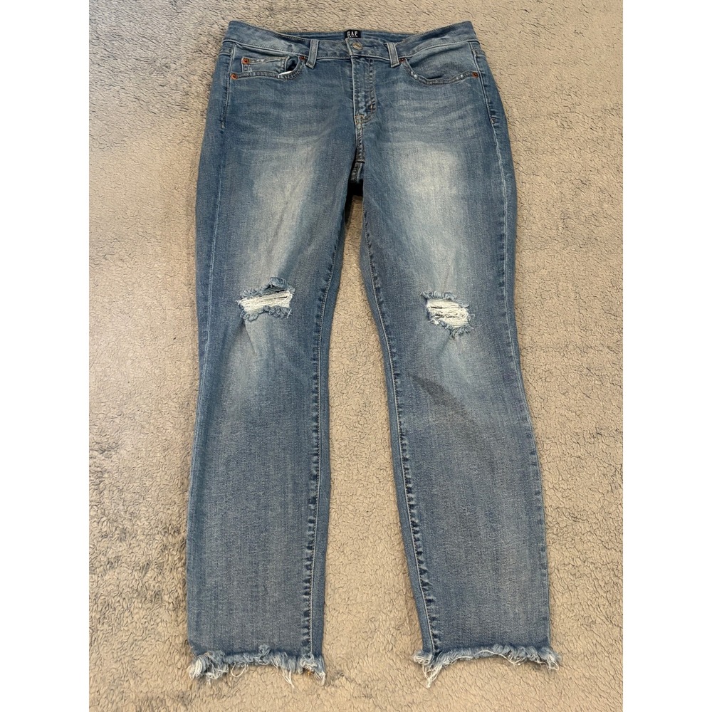Gap Curvy True Skinny Jeans Womens 30 Medium Wash Distressed Raw Hem Denim